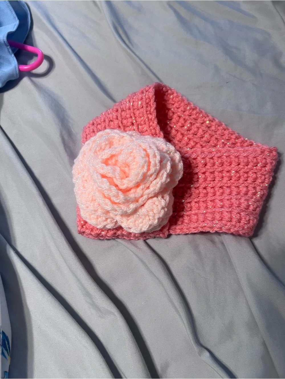 Pink Crochet Kids Headband with Flower